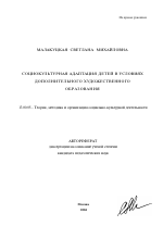 Автореферат по педагогике на тему «Социокультурная адаптация детей в условиях дополнительного художественного образования», специальность ВАК РФ 13.00.05 - Теория, методика и организация социально-культурной деятельности