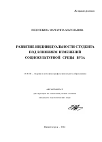 Автореферат по педагогике на тему «Развитие индивидуальности студента под влиянием изменений социокультурной среды вуза», специальность ВАК РФ 13.00.08 - Теория и методика профессионального образования