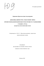 Автореферат по психологии на тему «Динамика ценностно-смысловой сферы профессиональной деятельности в процессе становления субъекта труда», специальность ВАК РФ 19.00.13 - Психология развития, акмеология