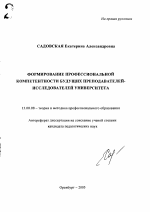 Автореферат по педагогике на тему «Формирование профессиональной компетентности будущих преподавателей-исследователей университета», специальность ВАК РФ 13.00.08 - Теория и методика профессионального образования