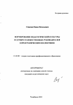 Автореферат по педагогике на тему «Формирование педагогической культуры будущих художественных руководителей хореографических коллективов», специальность ВАК РФ 13.00.08 - Теория и методика профессионального образования