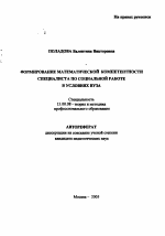 Автореферат по педагогике на тему «Формирование математической компетентности специалиста по социальной работе в условиях вуза», специальность ВАК РФ 13.00.08 - Теория и методика профессионального образования