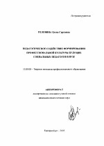 Автореферат по педагогике на тему «Педагогическое содействие формированию профессиональной культуры будущих социальных педагогов в вузе», специальность ВАК РФ 13.00.08 - Теория и методика профессионального образования