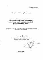 Автореферат по педагогике на тему «Социально-культурное обеспечение развития русской инструментальной фольклорной традиции», специальность ВАК РФ 13.00.05 - Теория, методика и организация социально-культурной деятельности