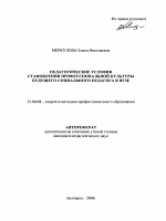 Автореферат по педагогике на тему «Педагогические условия становления профессиональной культуры будущего социального педагога в вузе», специальность ВАК РФ 13.00.08 - Теория и методика профессионального образования