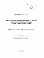 Автореферат по педагогике на тему «Формирование организационной культуры педагогического коллектива профессионального лицея», специальность ВАК РФ 13.00.08 - Теория и методика профессионального образования