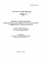 Автореферат по психологии на тему «Влияние системных компонент психической регуляции профессиональной деятельности на эффективность труда руководителя», специальность ВАК РФ 19.00.03 - Психология труда. Инженерная психология, эргономика.