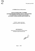 Автореферат по педагогике на тему «Педагогические условия формирования ценностного отношения студентов аграрного колледжа к профессиональной деятельности», специальность ВАК РФ 13.00.08 - Теория и методика профессионального образования