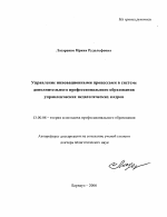 Автореферат по педагогике на тему «Управление инновационными процессами в системе дополнительного профессионального образования управленческих педагогических кадров», специальность ВАК РФ 13.00.08 - Теория и методика профессионального образования