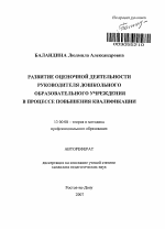 Автореферат по педагогике на тему «Развитие оценочной деятельности руководителя дошкольного образовательного учреждения в процессе повышения квалификации», специальность ВАК РФ 13.00.08 - Теория и методика профессионального образования