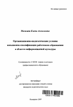 Автореферат по педагогике на тему «Организационно-педагогические условия повышения квалификации работников образования в области информационной культуры», специальность ВАК РФ 13.00.08 - Теория и методика профессионального образования