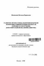 Автореферат по педагогике на тему «Развитие профессиональной иноязычной коммуникативной компетентности в процессе получения дополнительной квалификации МВА», специальность ВАК РФ 13.00.08 - Теория и методика профессионального образования