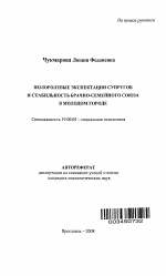 Автореферат по психологии на тему «Полоролевые экспектации супругов и стабильность брачно-семейного союза в молодом городе», специальность ВАК РФ 19.00.05 - Социальная психология