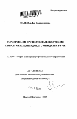 Автореферат по педагогике на тему «Формирование профессиональных умений самоорганизации будущего менеджера в вузе», специальность ВАК РФ 13.00.08 - Теория и методика профессионального образования