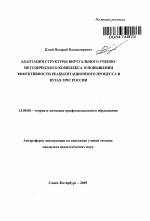 Автореферат по педагогике на тему «Адаптация структуры виртуального учебно-методического комплекса в повышении эффективности реабилитационного процесса в вузах МЧС России», специальность ВАК РФ 13.00.08 - Теория и методика профессионального образования