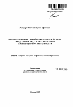 Автореферат по педагогике на тему «Организация виртуальной образовательной среды в подготовке педагогических кадров к инновационной деятельности», специальность ВАК РФ 13.00.08 - Теория и методика профессионального образования