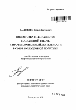 Автореферат по педагогике на тему «Подготовка специалистов социальной работы к профессиональной деятельности в сфере молодежной политики», специальность ВАК РФ 13.00.08 - Теория и методика профессионального образования