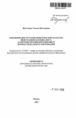 Автореферат по педагогике на тему «Формирование русской фонетической культуры иностранного специалиста в системе российского высшего профессионального образования», специальность ВАК РФ 13.00.02 - Теория и методика обучения и воспитания (по областям и уровням образования)