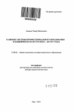 Автореферат по педагогике на тему «Развитие системы профессионального образования в Башкирии», специальность ВАК РФ 13.00.01 - Общая педагогика, история педагогики и образования