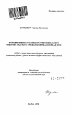 Автореферат по педагогике на тему «Формирование культуры профессионального общения будущего социального работника в вузе», специальность ВАК РФ 13.00.02 - Теория и методика обучения и воспитания (по областям и уровням образования)