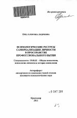 Автореферат по психологии на тему «Психологические ресурсы самореализации личности в пространстве профессионального бытия», специальность ВАК РФ 19.00.01 - Общая психология, психология личности, история психологии