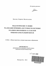 Автореферат по педагогике на тему «Педагогические условия реализации принципа доступности обучения младших школьников в сельской общеобразовательной школе», специальность ВАК РФ 13.00.01 - Общая педагогика, история педагогики и образования