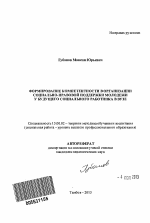 Автореферат по педагогике на тему «Формирование компетентности в организации социально-правовой поддержки молодежи у будущего социального работника в вузе», специальность ВАК РФ 13.00.02 - Теория и методика обучения и воспитания (по областям и уровням образования)