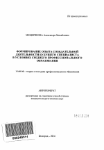 Автореферат по педагогике на тему «Формирование опыта созидательной деятельности будущего специалиста в условиях среднего профессионального образования», специальность ВАК РФ 13.00.08 - Теория и методика профессионального образования