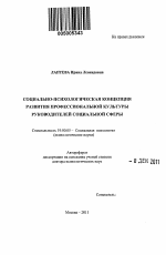 Автореферат по психологии на тему «Социально-психологическая концепция развития профессиональной культуры руководителей социальной сферы», специальность ВАК РФ 19.00.05 - Социальная психология