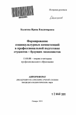 Автореферат по педагогике на тему «Формирование социокультурных компетенций в профессиональной подготовке студентов - будущих экономистов», специальность ВАК РФ 13.00.08 - Теория и методика профессионального образования