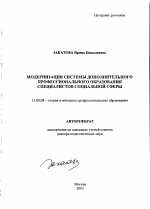 Автореферат по педагогике на тему «Модернизация системы дополнительного профессионального образования специалистов социальной сферы», специальность ВАК РФ 13.00.08 - Теория и методика профессионального образования