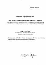 Автореферат по педагогике на тему «Формирование информационной культуры учащихся педагогических училищ», специальность ВАК РФ 13.00.02 - Теория и методика обучения и воспитания (по областям и уровням образования)