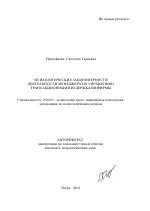 Автореферат по психологии на тему «Психологические закономерности деятельности менеджера по управлению трансакционными издержками фирмы», специальность ВАК РФ 19.00.03 - Психология труда. Инженерная психология, эргономика.