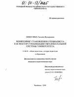 Диссертация по педагогике на тему «Мониторинг становления специалиста как фактор гуманизации образовательной системы университета», специальность ВАК РФ 13.00.01 - Общая педагогика, история педагогики и образования