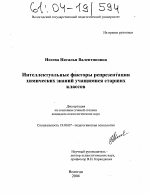 Диссертация по психологии на тему «Интеллектуальные факторы репрезентации химических знаний учащимися старших классов», специальность ВАК РФ 19.00.07 - Педагогическая психология