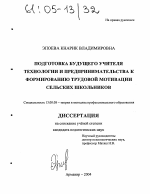 Диссертация по педагогике на тему «Подготовка будущего учителя технологии и предпринимательства к формированию трудовой мотивации сельских школьников», специальность ВАК РФ 13.00.08 - Теория и методика профессионального образования