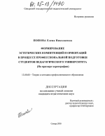 Диссертация по педагогике на тему «Формирование эстетических компетенций и ориентаций в процессе профессиональной подготовки студентов педагогического университета», специальность ВАК РФ 13.00.08 - Теория и методика профессионального образования