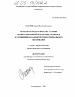 Диссертация по педагогике на тему «Психолого-педагогические условия профессиональной подготовки учащихся в учреждении начального профессионального образования», специальность ВАК РФ 13.00.08 - Теория и методика профессионального образования