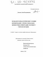 Диссертация по педагогике на тему «Психолого-педагогические условия формирования профессионально-ценностных ориентаций будущего учителя музыки», специальность ВАК РФ 13.00.08 - Теория и методика профессионального образования