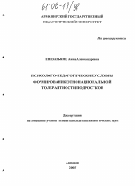 Диссертация по психологии на тему «Психолого-педагогические условия формирования этнонациональной толерантности подростков», специальность ВАК РФ 19.00.07 - Педагогическая психология