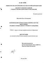 Диссертация по педагогике на тему «Формирование профессиональной культуры выпускника среднего специального учебного заведения», специальность ВАК РФ 13.00.08 - Теория и методика профессионального образования