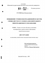 Диссертация по педагогике на тему «Повышение уровня информационной культуры специалистов в условиях дополнительного информационного образования», специальность ВАК РФ 13.00.02 - Теория и методика обучения и воспитания (по областям и уровням образования)