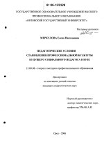 Диссертация по педагогике на тему «Педагогические условия становления профессиональной культуры будущего социального педагога в вузе», специальность ВАК РФ 13.00.08 - Теория и методика профессионального образования