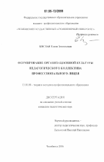 Диссертация по педагогике на тему «Формирование организационной культуры педагогического коллектива профессионального лицея», специальность ВАК РФ 13.00.08 - Теория и методика профессионального образования