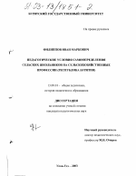 Диссертация по педагогике на тему «Педагогические условия самоопределения сельских школьников на сельскохозяйственные профессии», специальность ВАК РФ 13.00.01 - Общая педагогика, история педагогики и образования