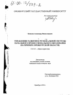 Диссертация по педагогике на тему «Управление развитием региональной системы начального профессионального образования», специальность ВАК РФ 13.00.01 - Общая педагогика, история педагогики и образования