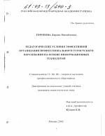 Диссертация по педагогике на тему «Педагогические условия эффективной организации профессионального туристского образования на основе информационных технологий», специальность ВАК РФ 13.00.08 - Теория и методика профессионального образования