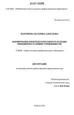 Диссертация по педагогике на тему «Формирование конкурентоспособности будущих менеджеров в условиях учреждения среднего профессионального образования», специальность ВАК РФ 13.00.08 - Теория и методика профессионального образования