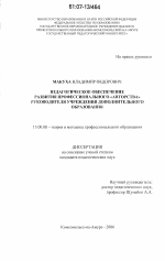 Диссертация по педагогике на тему «Педагогическое обеспечение развития профессионального "авторства" руководителя учреждения дополнительного образования», специальность ВАК РФ 13.00.08 - Теория и методика профессионального образования