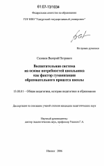 Диссертация по педагогике на тему «Воспитательная система на основе потребностей школьника как фактор гуманизации образовательного процесса школы», специальность ВАК РФ 13.00.01 - Общая педагогика, история педагогики и образования